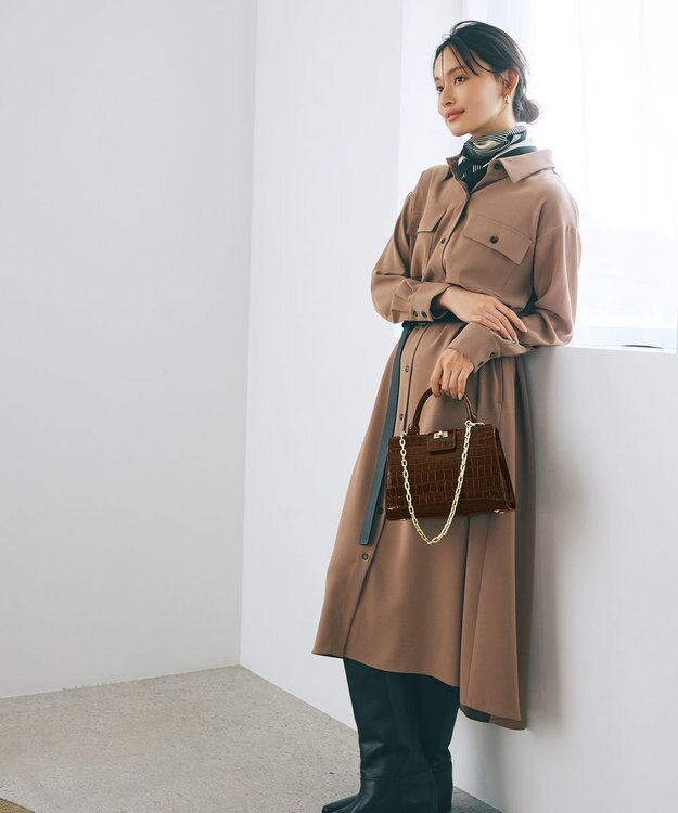 TOPKAPI 【TREASURE TOPKAPI】クロコ エナメル 2way ハンドバッグ ブラウン