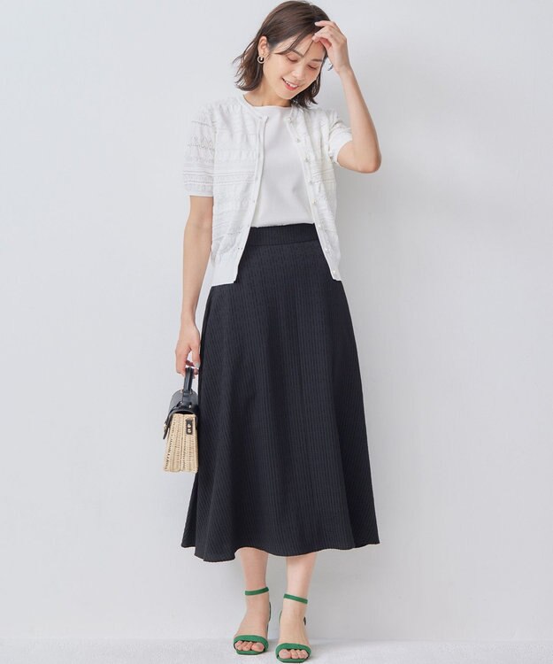 組曲 【WEB限定カラーあり】コットンポリエステル 編み柄カーディガン アイボリー系