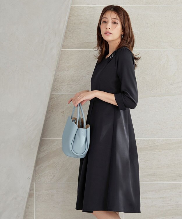 Tiaclasse 【3WAY】リボンブローチ＆ベルト付きフレアワンピース ブラック