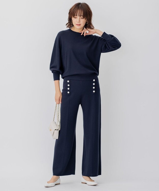 23区 ウールブレンド バック パール ニット ネイビー系