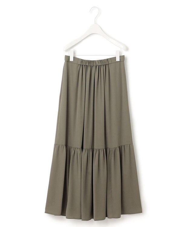 ICB 【洗える】エステルジョーゼット ティアードスカート アッシュカーキ系