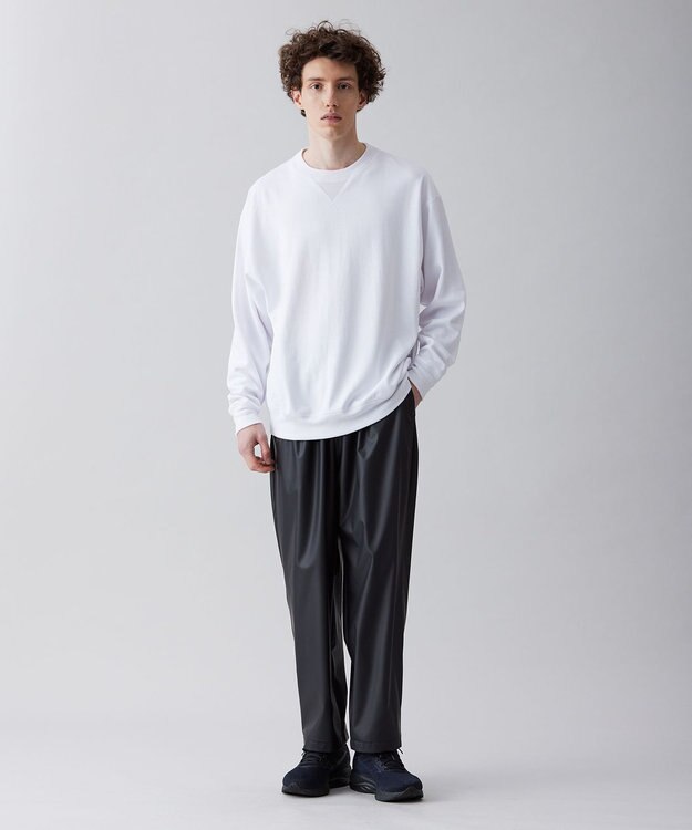 UNFILO MENS 【ストレッチ】レザーライク ワイドパンツ [23年春夏商品] ブラック