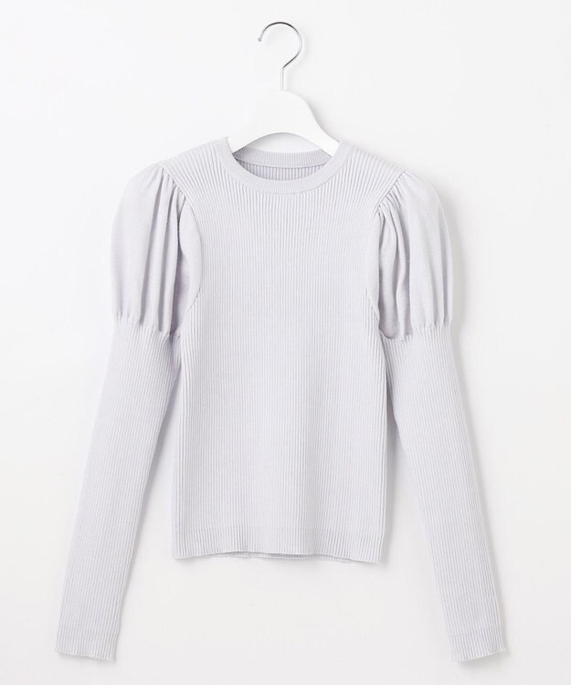 Feroux 【洗える】パフスリーブラメ ニット スカイブルー系