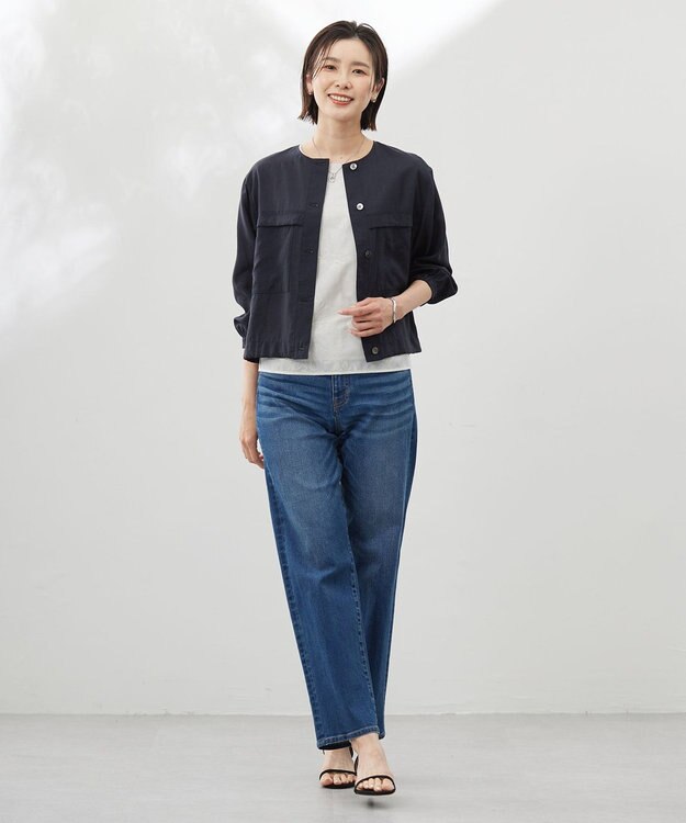 J.PRESS LADIES 【洗える】BASIC STRETCH DENIM ボーイフィット パンツ ユーズド系