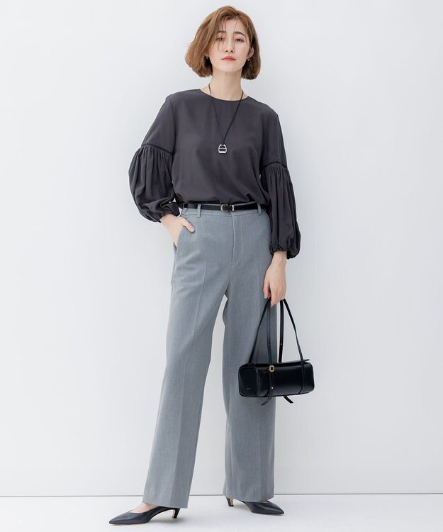 23区 【洗える】ドレープドビークロス バルーンスリーブ ブラウス グレー系