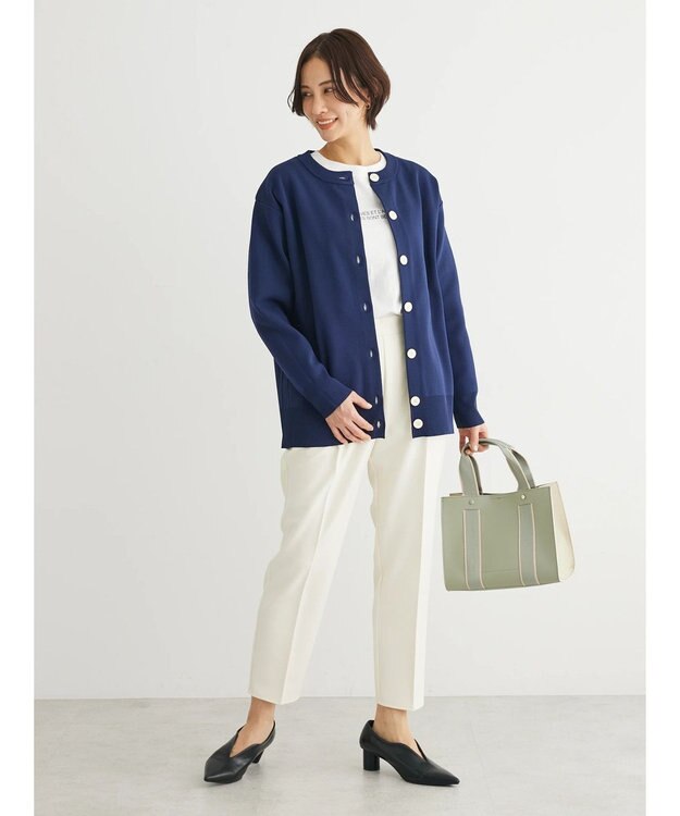 Green Parks かるい クルーネックカーディガン Navy