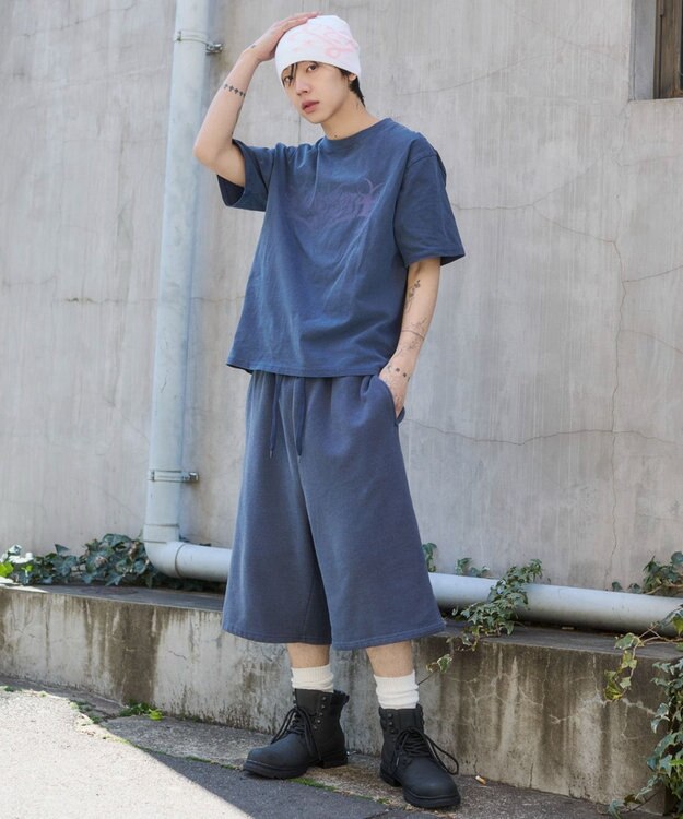 WEGO 【ユニセックス着用ITEM】ピグメントグラフィックショーツ ネイビー