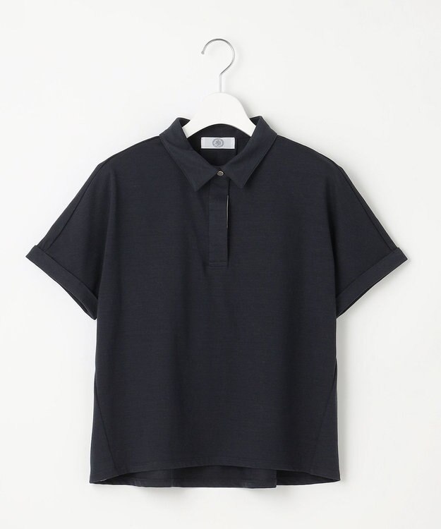 J.PRESS LADIES 【洗える】コットンリネンジャージー ポロ カットソー ネイビー系