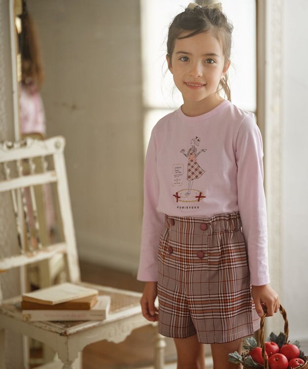 組曲 KIDS 【150-160cm】Chocolat de check キュロット ワイン×オレンジ系4