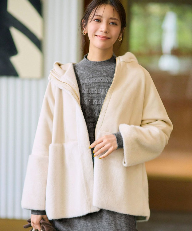 ANY SIS Luxuryフェイクムートン コート アイボリー