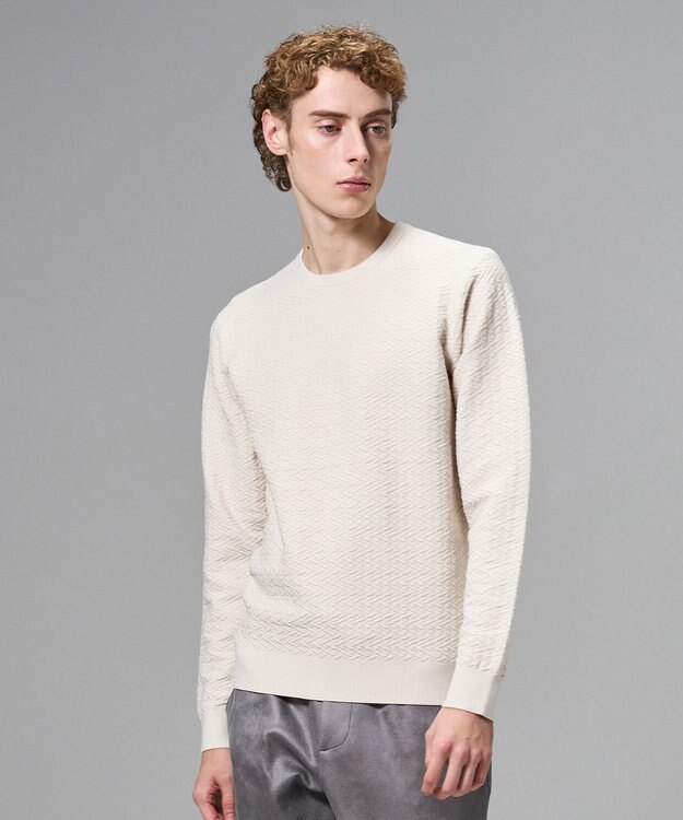 JOSEPH HOMME 新柄【イージーケア】 ヴィスコースリンクス　クルーネックニット アイボリー系
