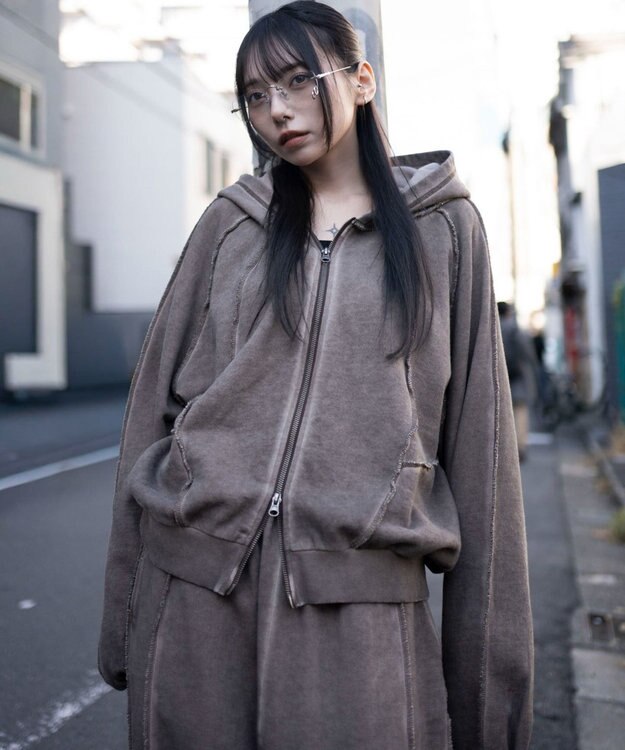 WEGO 【ユニセックス着用ITEM/MLサイズ展開】スウィッチングZIPパーカー ブラウン