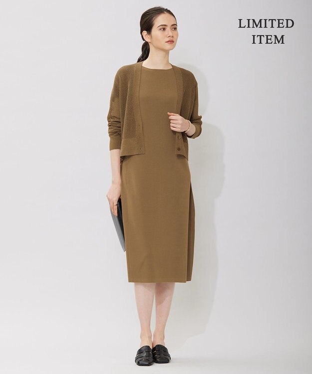 ICB 【WEB限定・洗える】ドライコットンアセテート  サイドスリットワンピース キャメル系