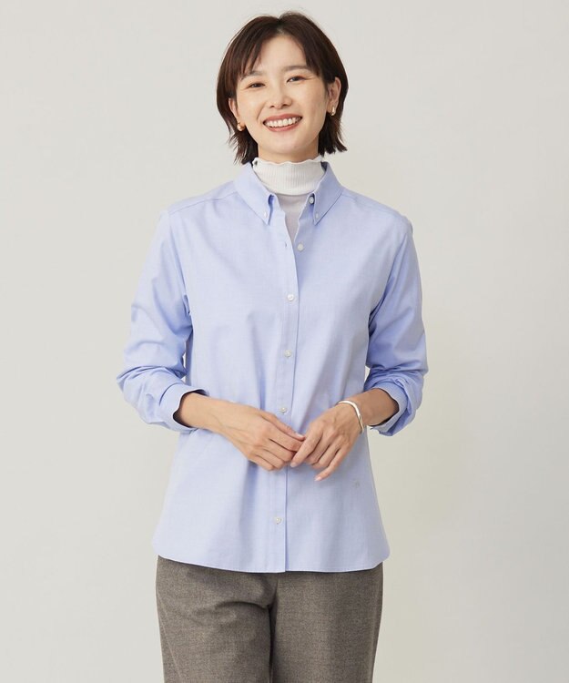 J.PRESS LADIES 【洗える】PINオックス ボタンダウン シャツ ブルー系