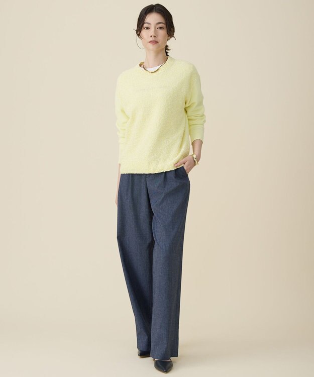 自由区 L 【セットアップ対応】ソフトリネンダンガリーワイド パンツ ネイビー