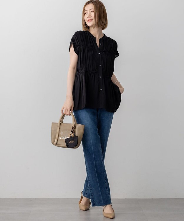 23区 S 【接触冷感/WEB&一部店舗限定】レーヨンスパローン ティアード ブラウス ブラック系