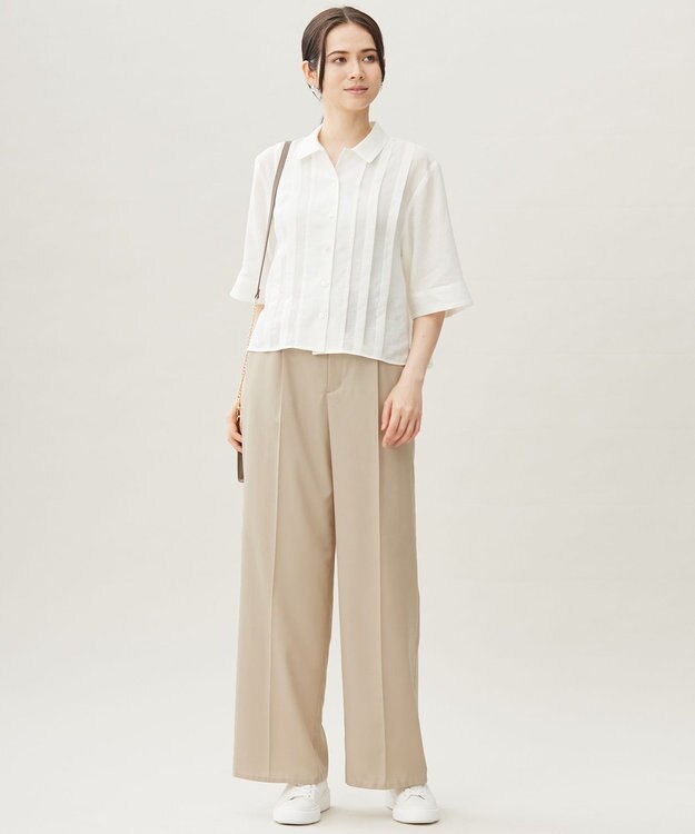 自由区 【カタログ掲載・接触冷感・洗える】シアーラミーローンクロップド丈 ブラウス オフ