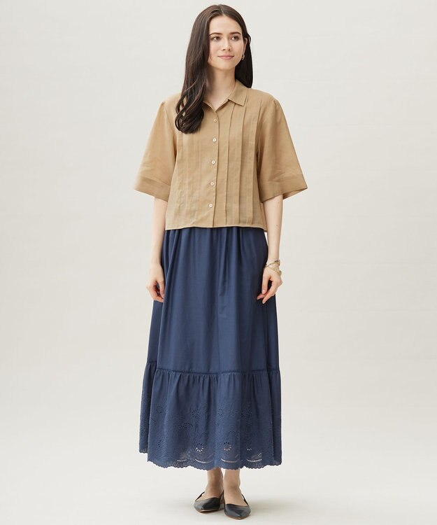 自由区 【カタログ掲載・接触冷感・洗える】シアーラミーローンクロップド丈 ブラウス ベージュ