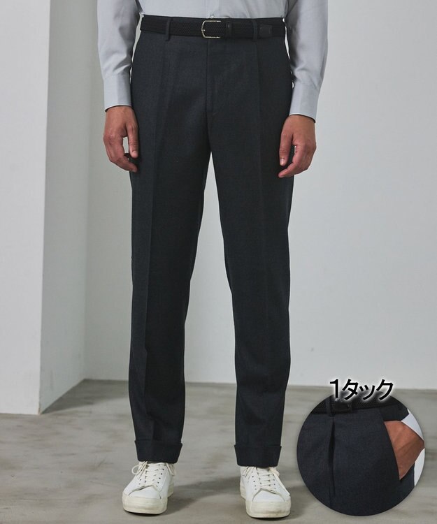 GOTAIRIKU 【保温性/ストレッチ/シワになりにくい】サキソニーストレッチパンツ（１タック） グレー系