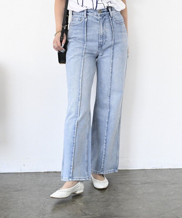 woadblue 【157】HW Semi Wide Flare TUCK Pants デニムパンツ LIGHT BLUE