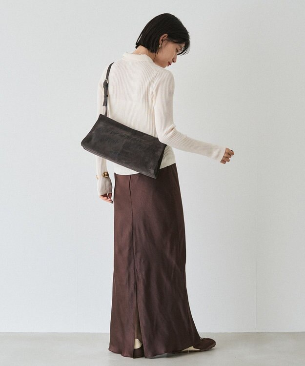 russet ステンシルデザインスエード横長ショルダーバッグ(CE-1640) Gray