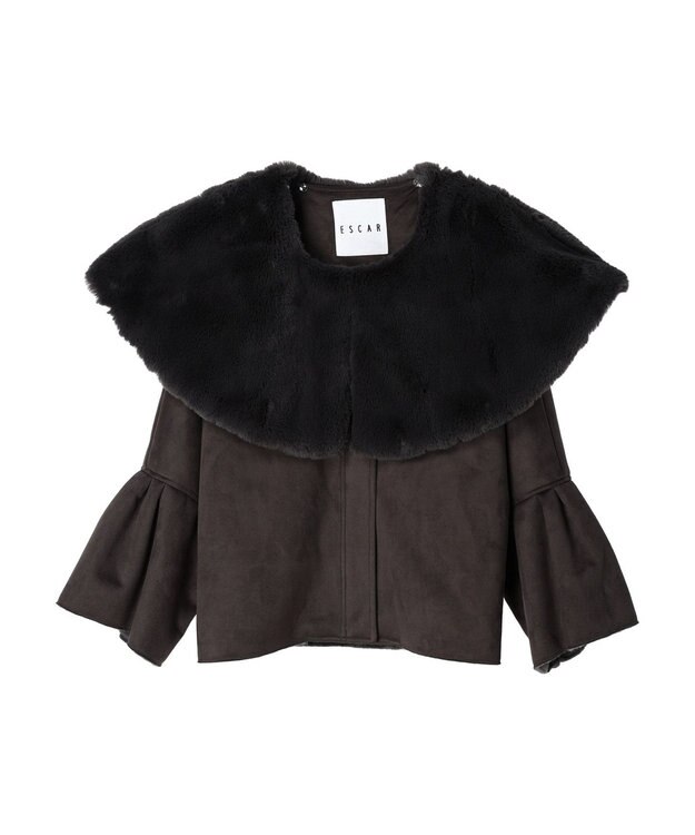 Green Parks ■ＥＳＣＡＲ　フラッフィーケープ付ショートコート Charcoal Gray