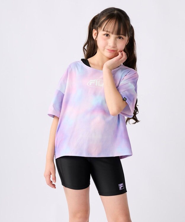 OP／FILA 【FILA】スクール水着 水陸両用Tシャツ付き 捲れ防止タンキニ パープル