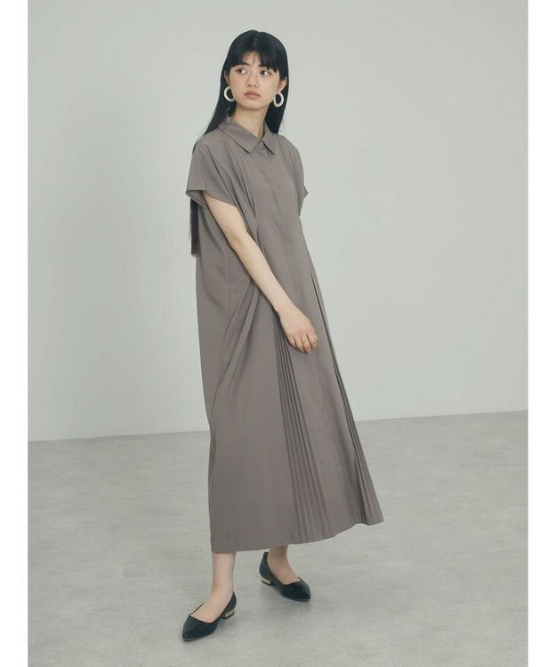 Green Parks ａ．タックプリーツシャツワンピース Gray Beige