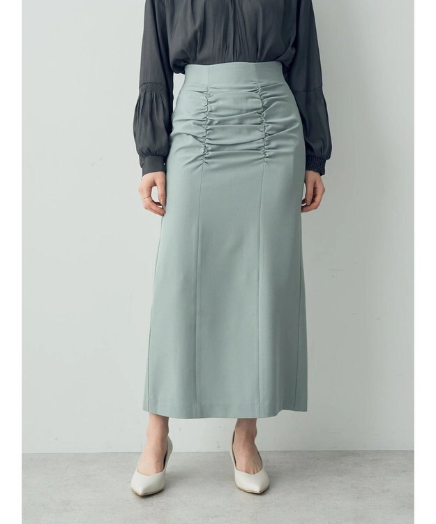 YECCA VECCA シャーリングロングナロースカート Mint