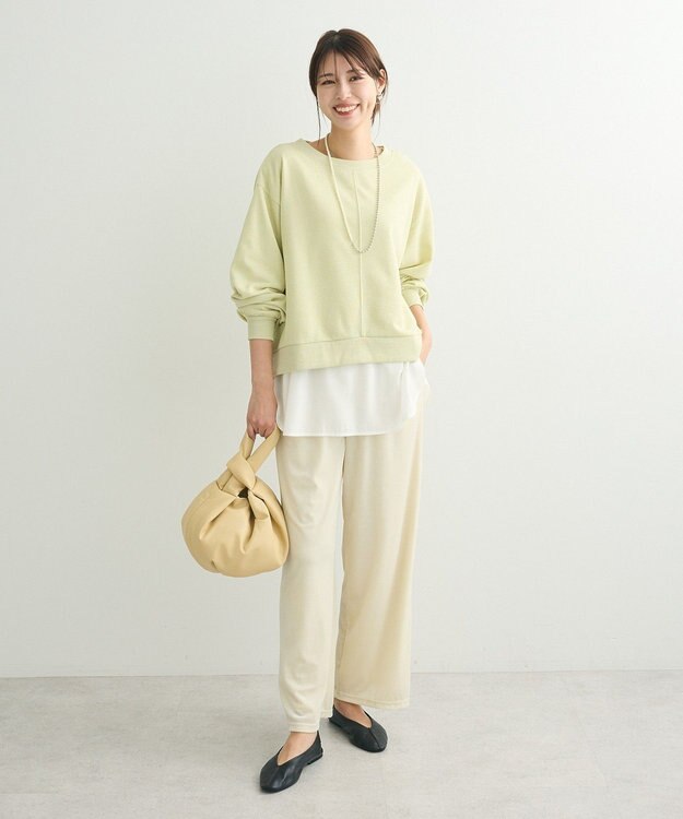 Green Parks ショート丈ラメ裏毛ボートネックプルオーバー Yellow