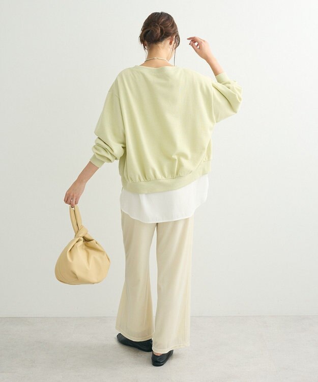 Green Parks ショート丈ラメ裏毛ボートネックプルオーバー Yellow