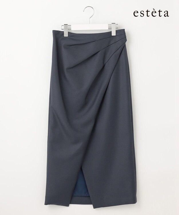 23区 S 【エステータ】ウールシルクダブルクロス スカート スチールブルー系