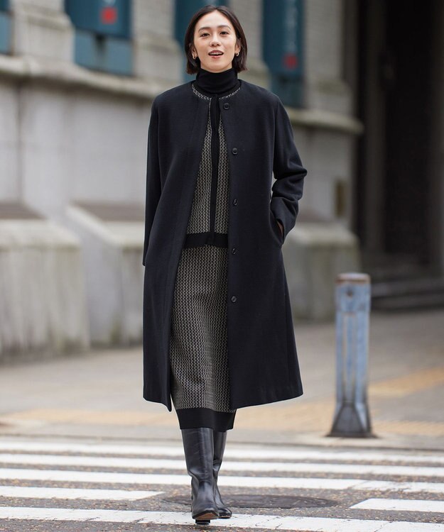 自由区 【洗える】リバーシブルニット セットアップ(カーディガン×タイトスカート) ブラック×グレージュ