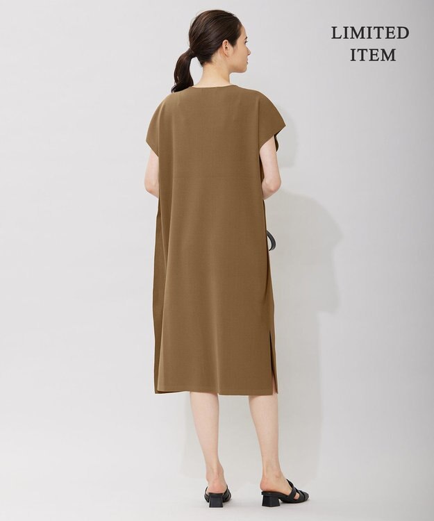 ICB 【WEB限定・洗える】ドライコットンアセテート  サイドスリットワンピース キャメル系