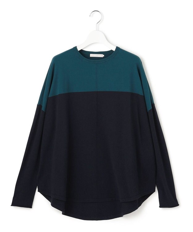 ICB 【洗える】ヴィスコースワイド プルオーバー ピーコック×ネイビー系