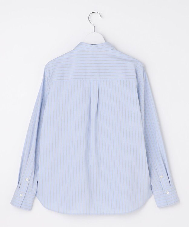 J.PRESS LADIES BEZコットンナイロン ストライプ シャツカラー ブラウス サックス×ホワイト×ベージュ系