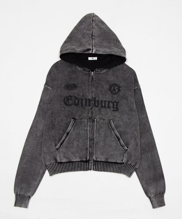 WEGO 【ユニセックス着用ITEM】ブリーチニットグラフィックZIPパーカー ブラックその他