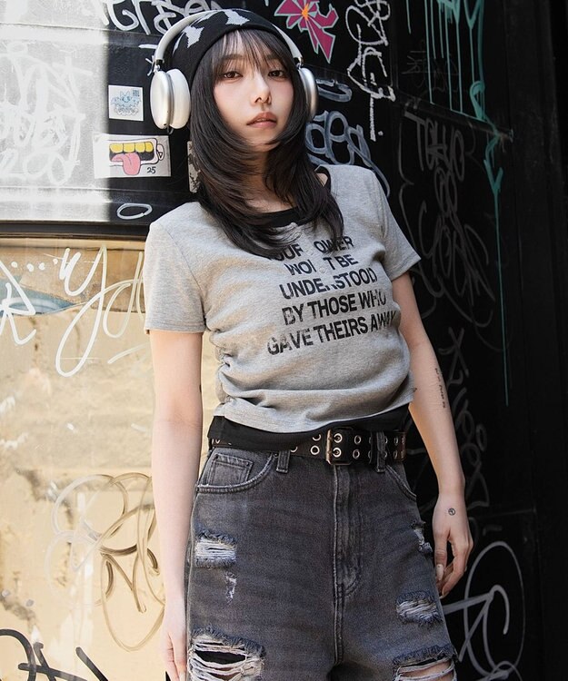 WEGO レイヤードグラフィックT 杢グレー