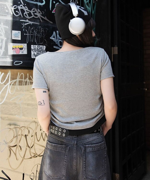 WEGO レイヤードグラフィックT 杢グレー