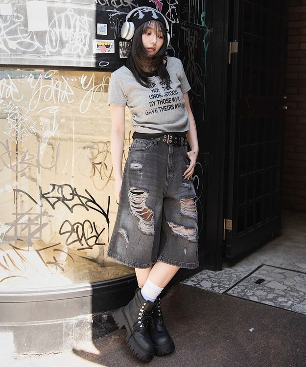 WEGO レイヤードグラフィックT 杢グレー