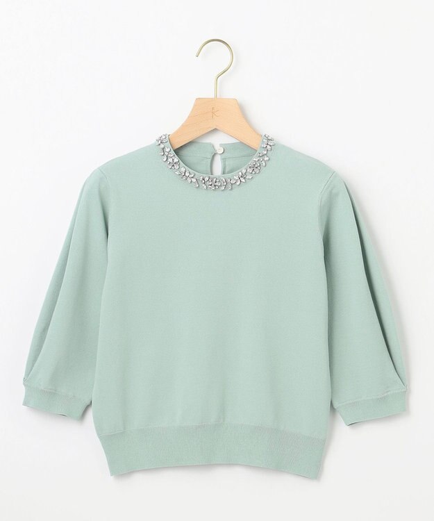 組曲 S 【WEB限定】ビジューパフスリーブ ニット ミントグリーン系