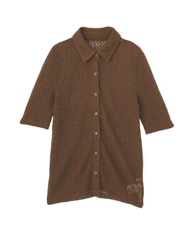 earth music&ecology ストレッチレース襟付シャツ Brown