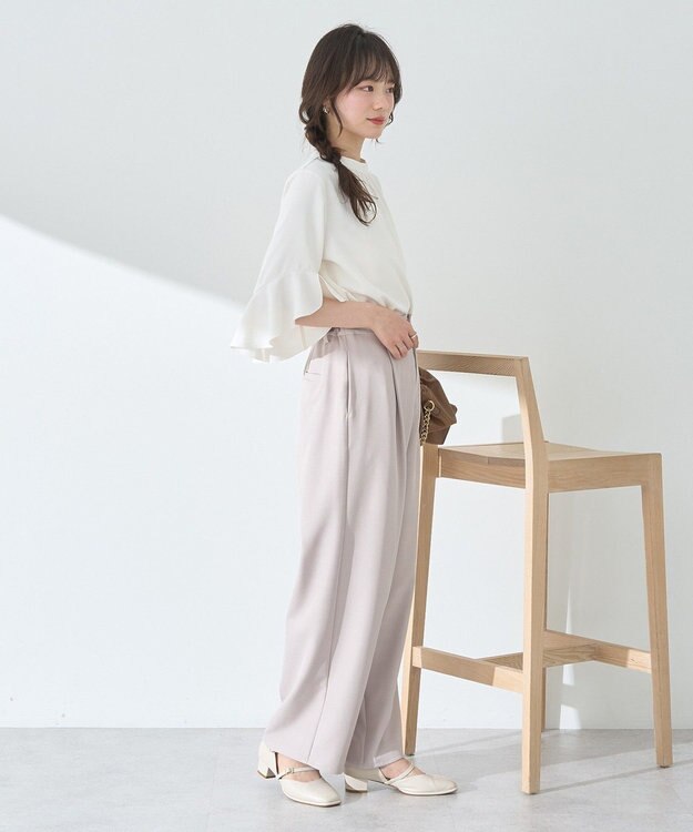 earth music&ecology タックストレートパンツ Beige