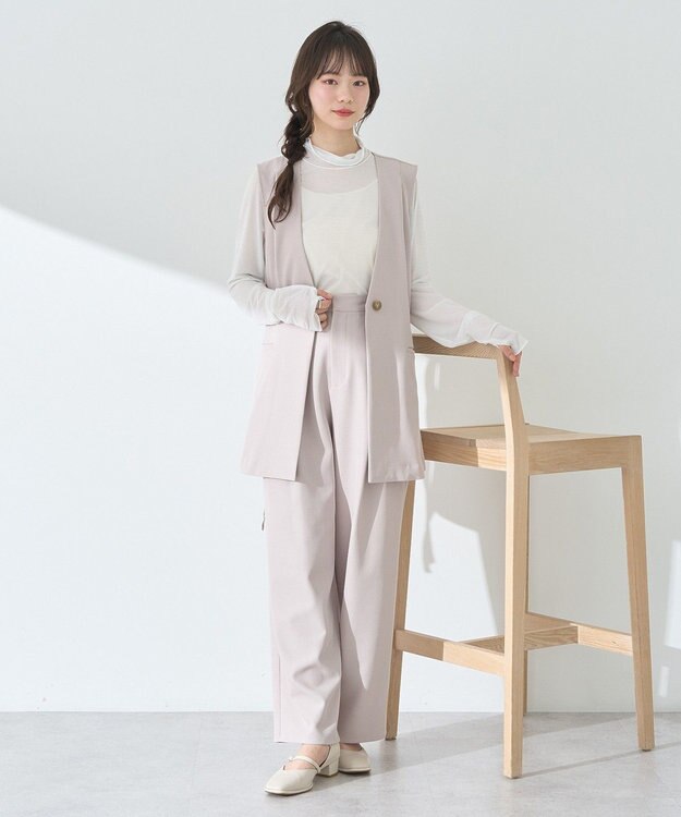 earth music&ecology タックストレートパンツ Beige