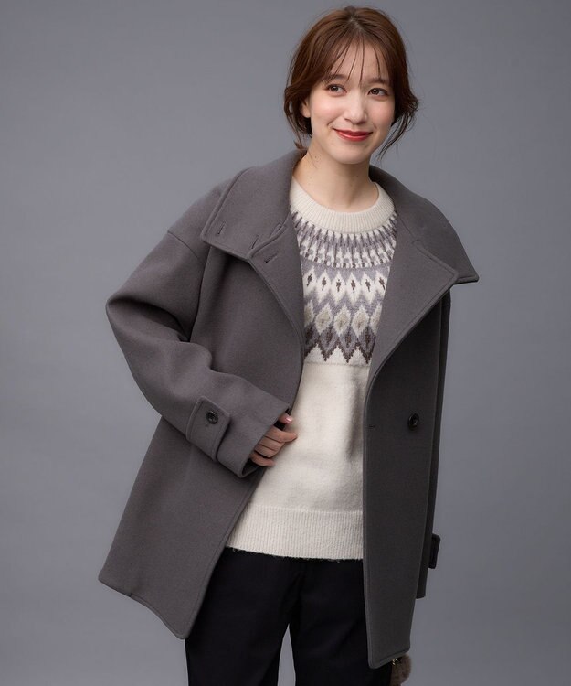 ANY スタンドカラーコクーンシルエットコート チャコール