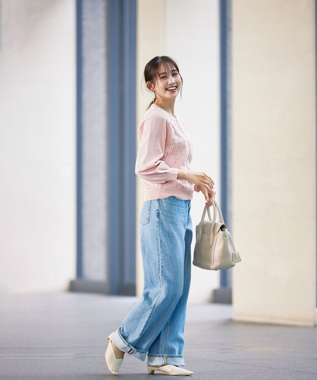 Tiaclasse 【洗える】7分袖前身レースカーディガン ピンク