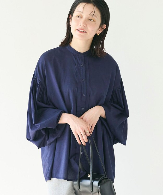 CRAFT STANDARD BOUTIQUE インド綿混パフスリーブシャツ Navy