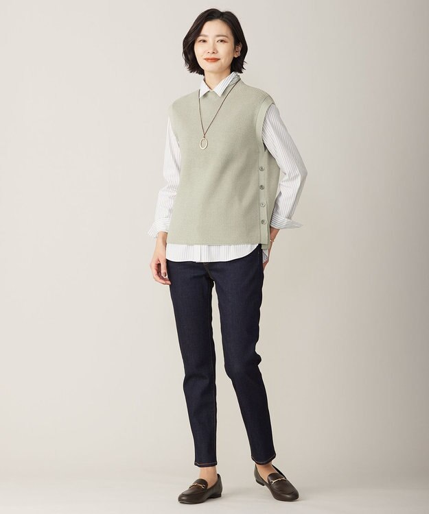 J.PRESS LADIES L 【洗える】CLEAR COTTON BLEND ニット ベスト スモーキーグリーン系