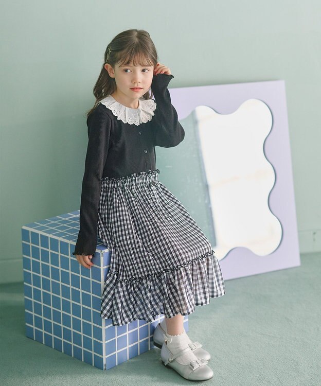 組曲 KIDS 【110-140㎝】ギンガムチェックプリーツ スカート ブラック系
