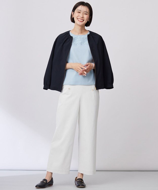 J.PRESS LADIES S 【洗える・接触冷感・防シワ・吸水速乾】BREEZE COOL  ノーカラー ブルゾン ネイビー系